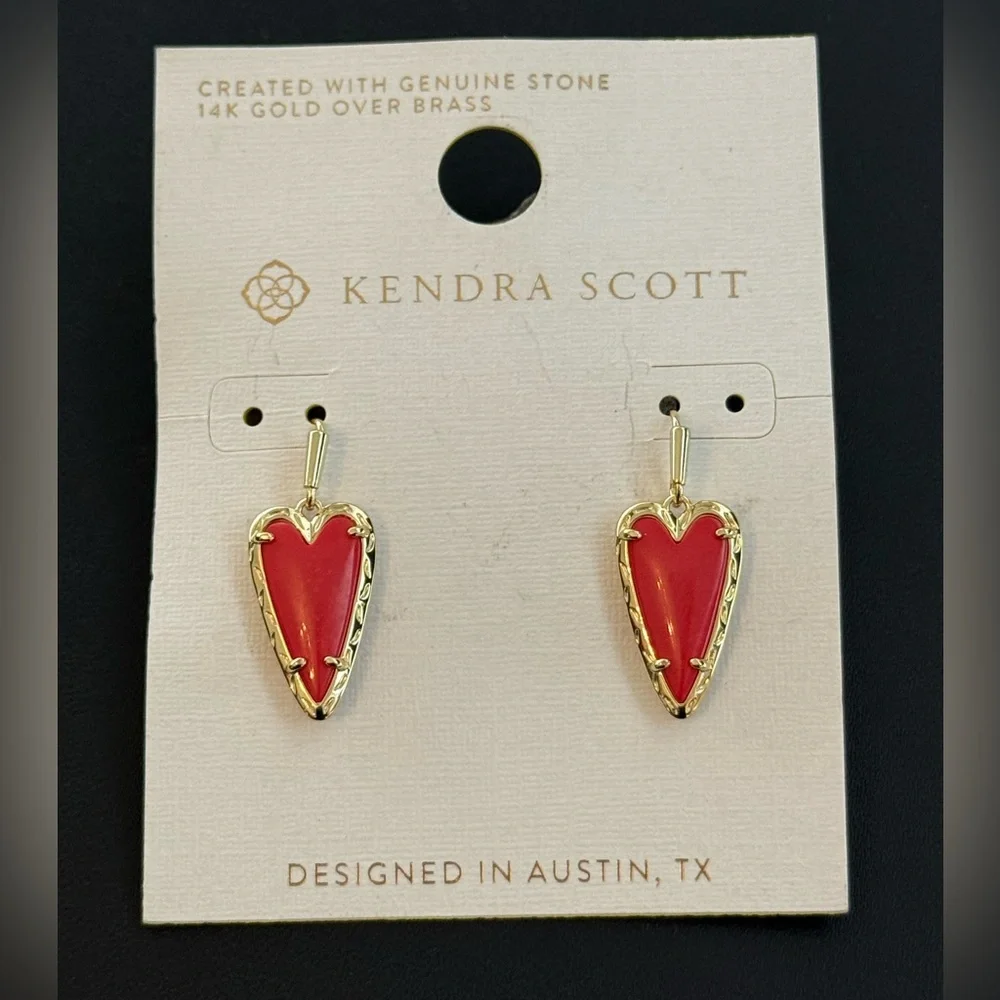 New Kendra Scott Aria Red Magnesite Drop Earrings - Picture 1 of 5